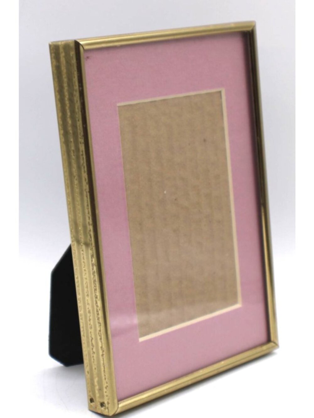 Vintage Etched Edge Brass Picture Frame Pink Mat 5x7" Frame Size Pic Size 3x5"
